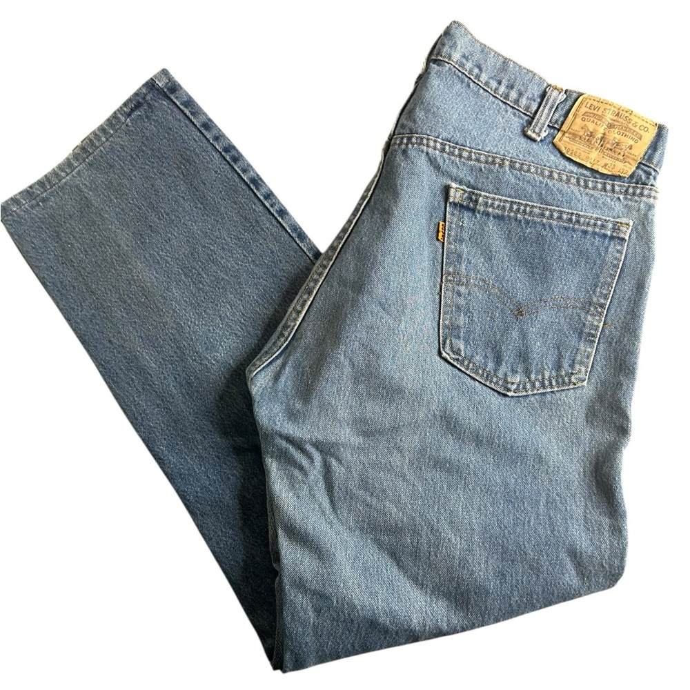 Vintage Levi’s 505 Orange Tab Jeans Mens 38x32 Light Wash Straight Leg USA Style
